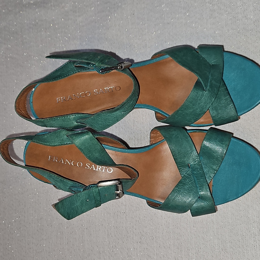 Franco Sarto Teal Cork Wedge Heel  Sandals